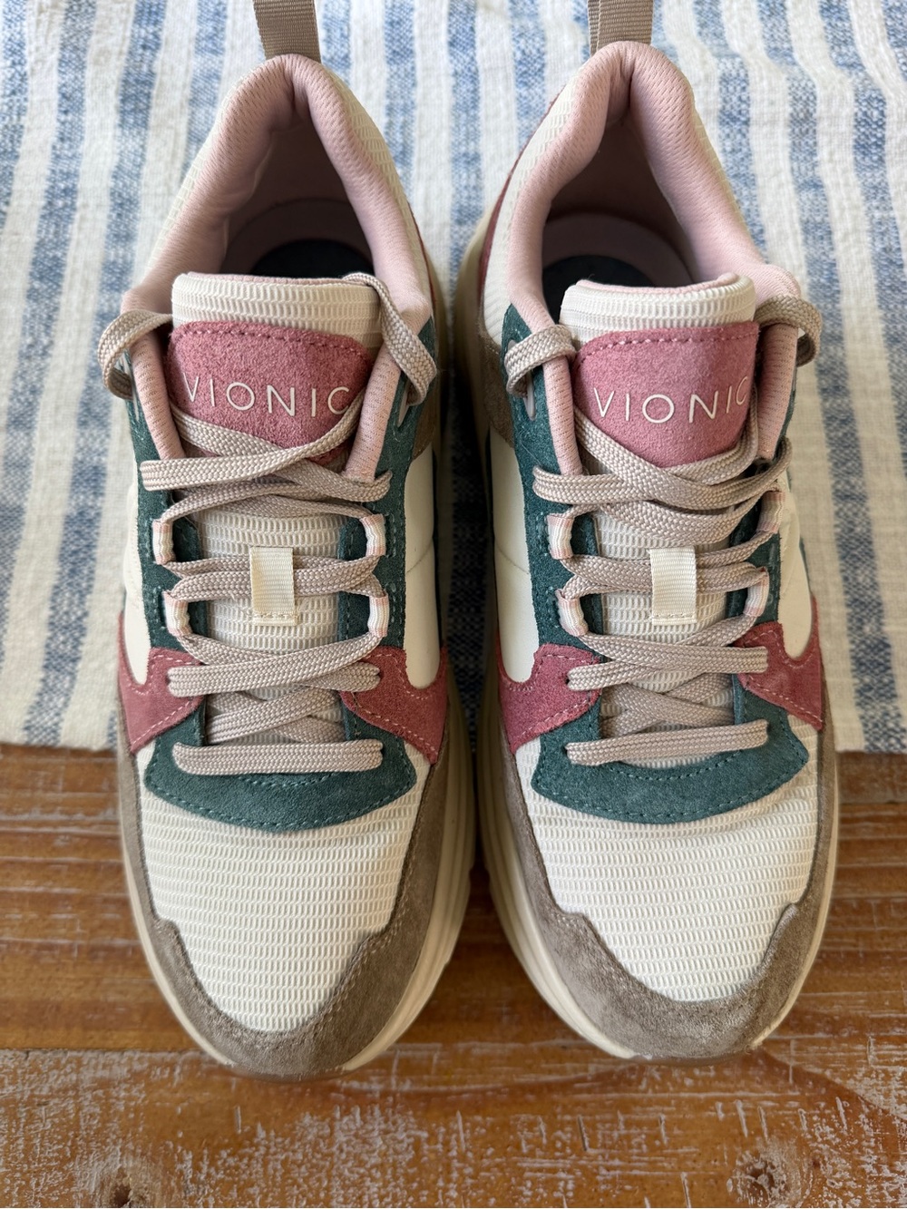 Vionic Suede-Trim Sneakers in Pink, Green & Cream